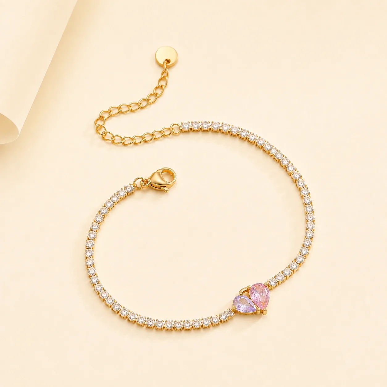 Zircon Heart Shaped Tennis Bracelet 18k Gold Plated