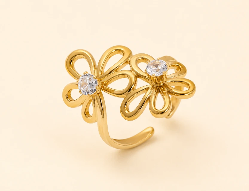 Dahlia Loop Ring 18k Gold Plated