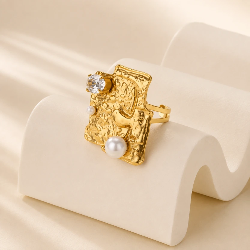 Mosaic Pearl Ring 18k Gold Plated