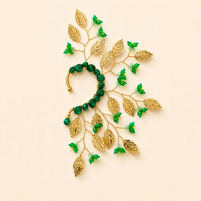 Emerald Leaf Earcuff