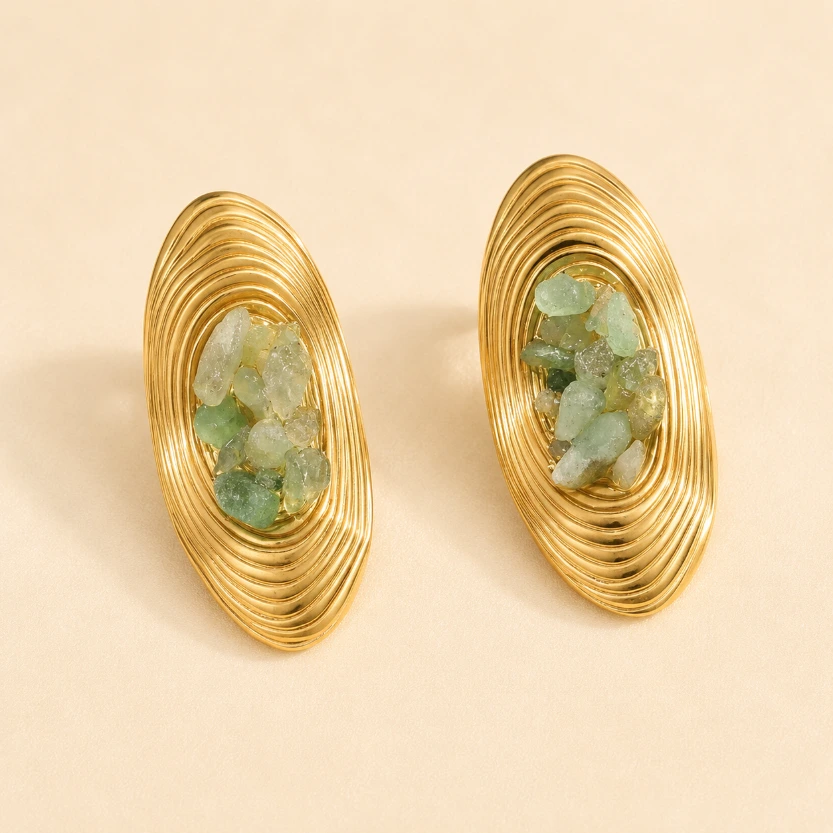 Jade Ridge Earrings 18k Gold Plated
