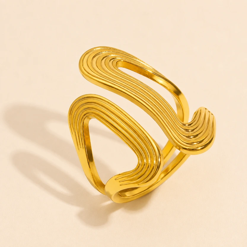 Contour Wave Open Ring 18k Gold Plated