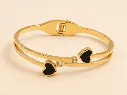 Onyx Heart Bangle Bracelet 18K Gold Plated