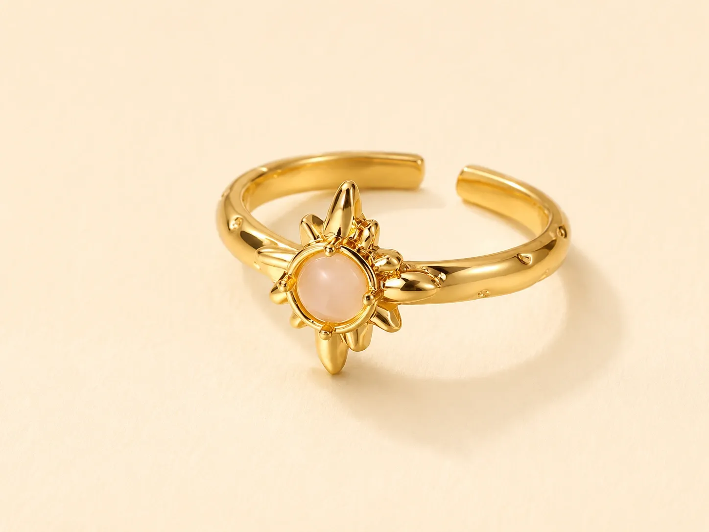 Sun Stone Adjustable Ring 18k Gold Plated