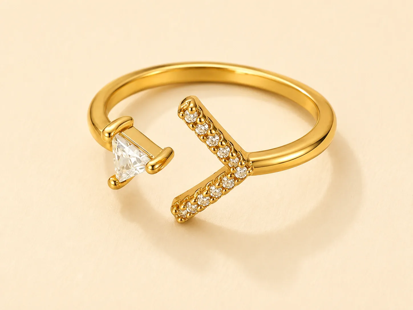 Cross Stone Open Ring 18k Gold Plated