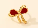 Red Enamel Bow Detail Ring 18k Gold Plated