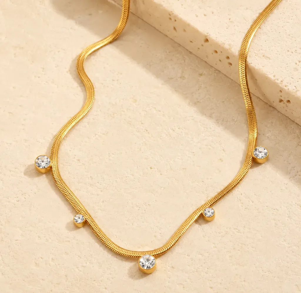 Crystal Detail Snake Chain Necklace 18k Gold Plated