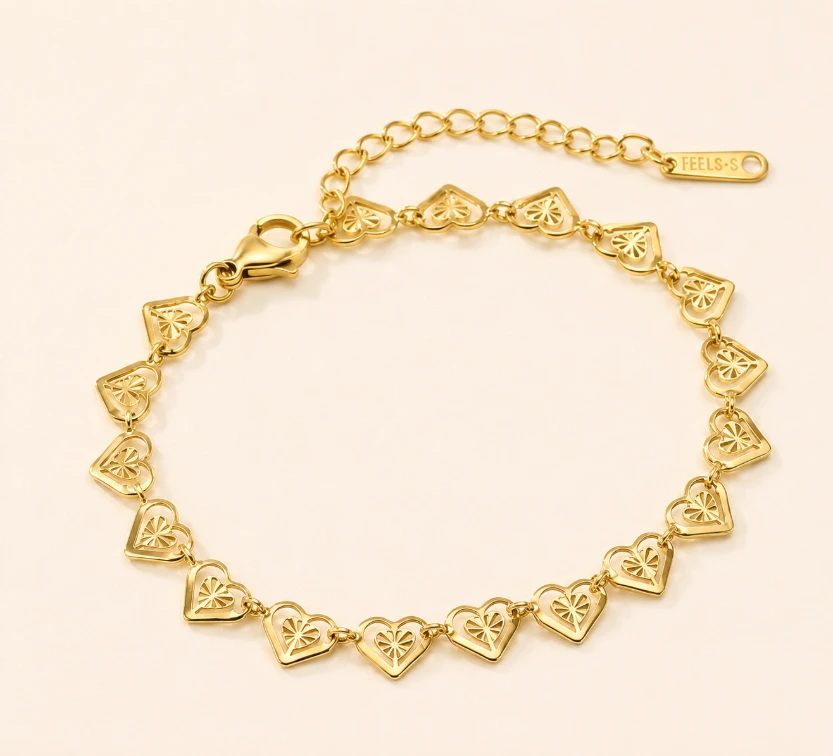 Hollow Heart Link Bracelet 18k Gold Plated
