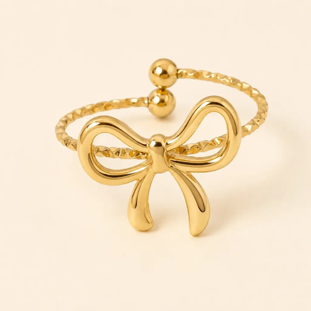 Bow Outline Open Ring 18k Gold Plated