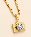 Camera Crystal Pendant 18k Gold Plated