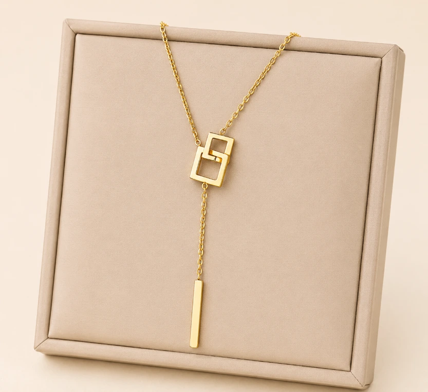 Interlocking Shape Drop Necklace 18k Gold Plated