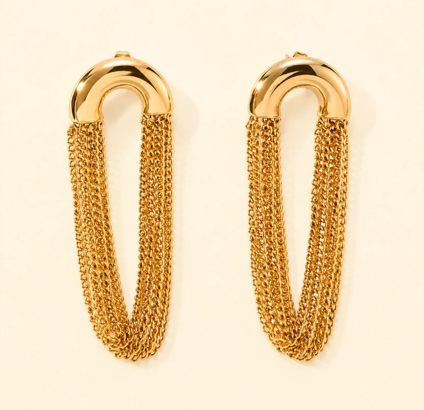 Arch Chain Fringe Earrings 18k Gold Plated