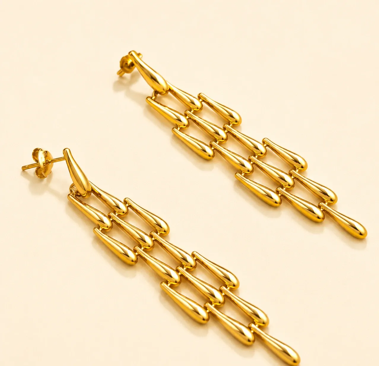 Layered Loop Chain Earrings 18k Gold Plated