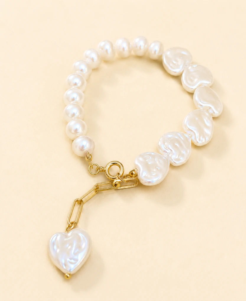 Irregular Pearl Heart Charm Bracelet