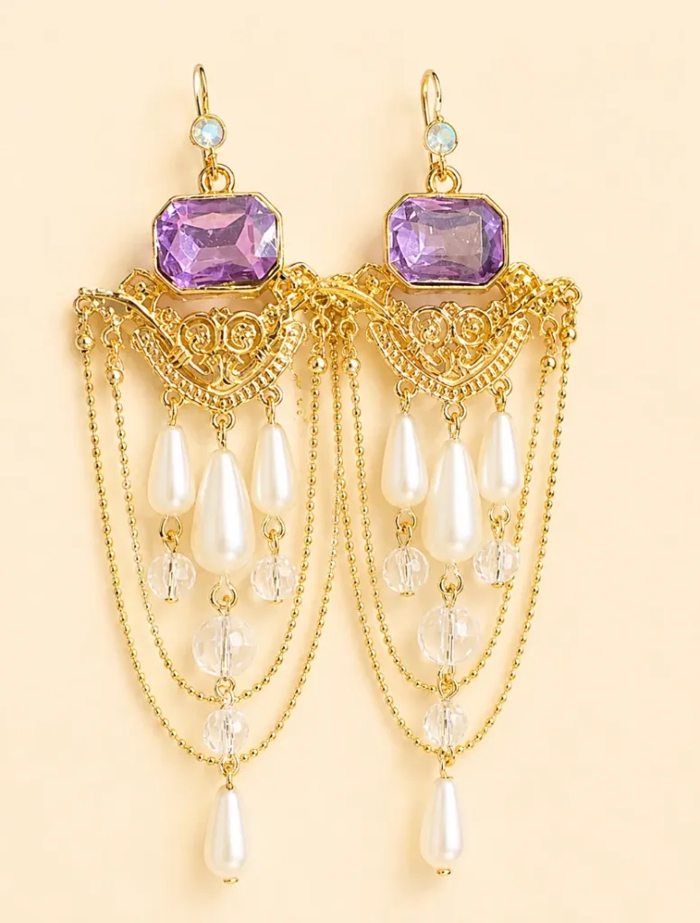 Ornate Pearl Chain Drop Earrings