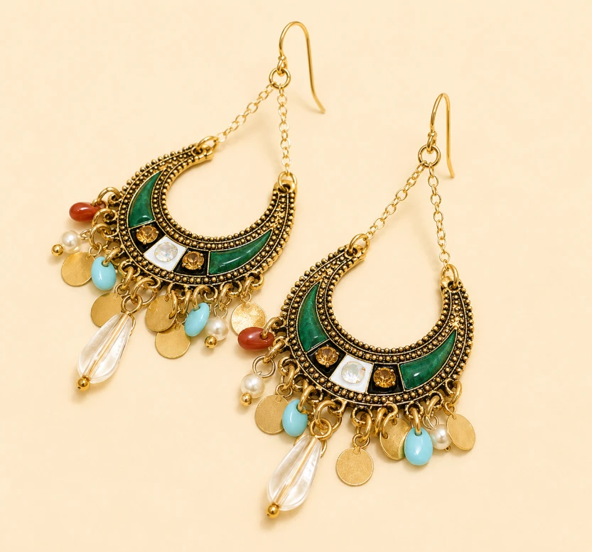 Multicolor Crescent Charm Earrings