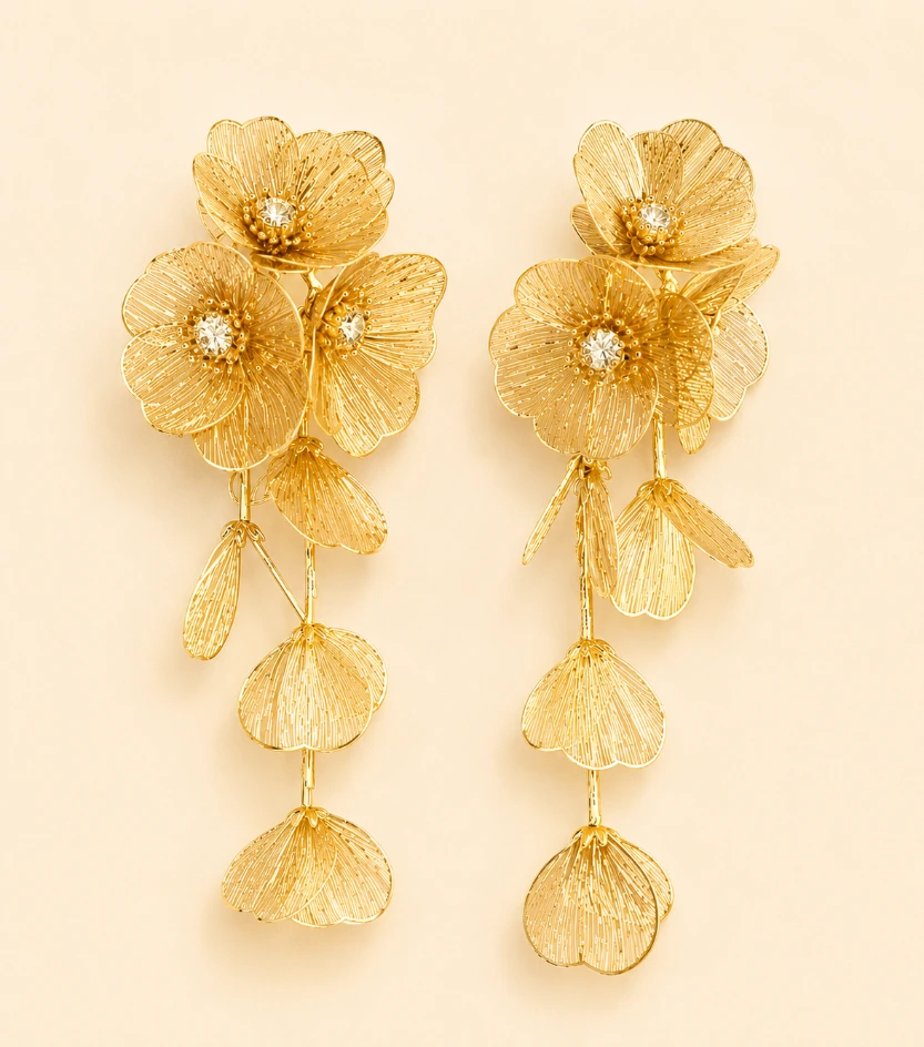 Petal Strand Drop Earrings (Gold)