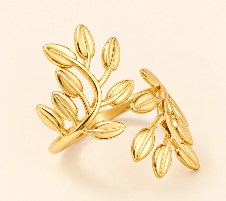 Leaf Frame Open Ring 18k Gold Plated (Gold)