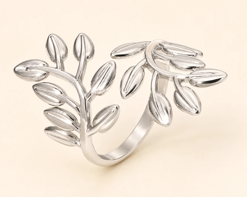 Leaf Frame Open Ring 18k Gold Plated