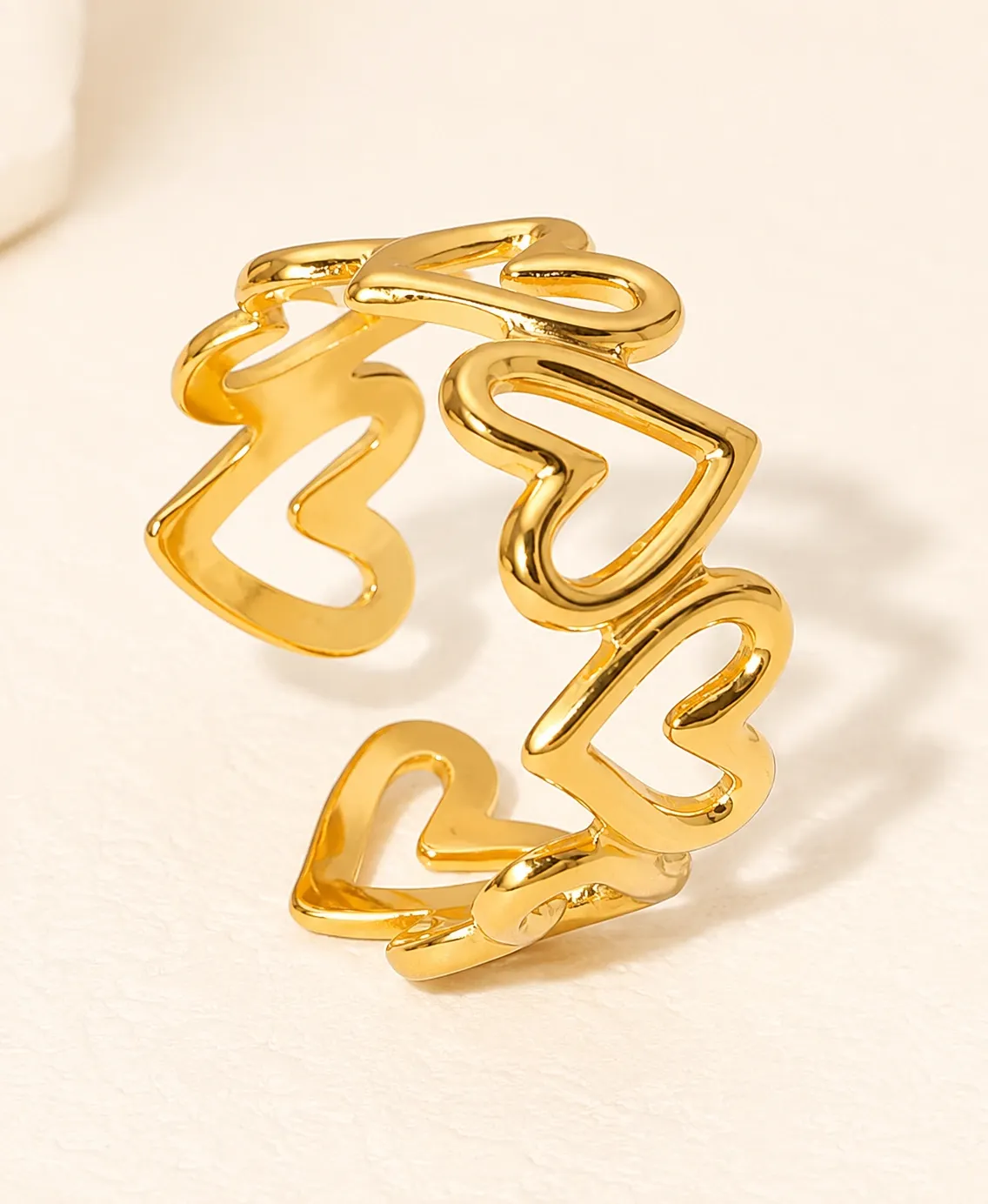 Heart Link Open Ring 18k Gold Plated