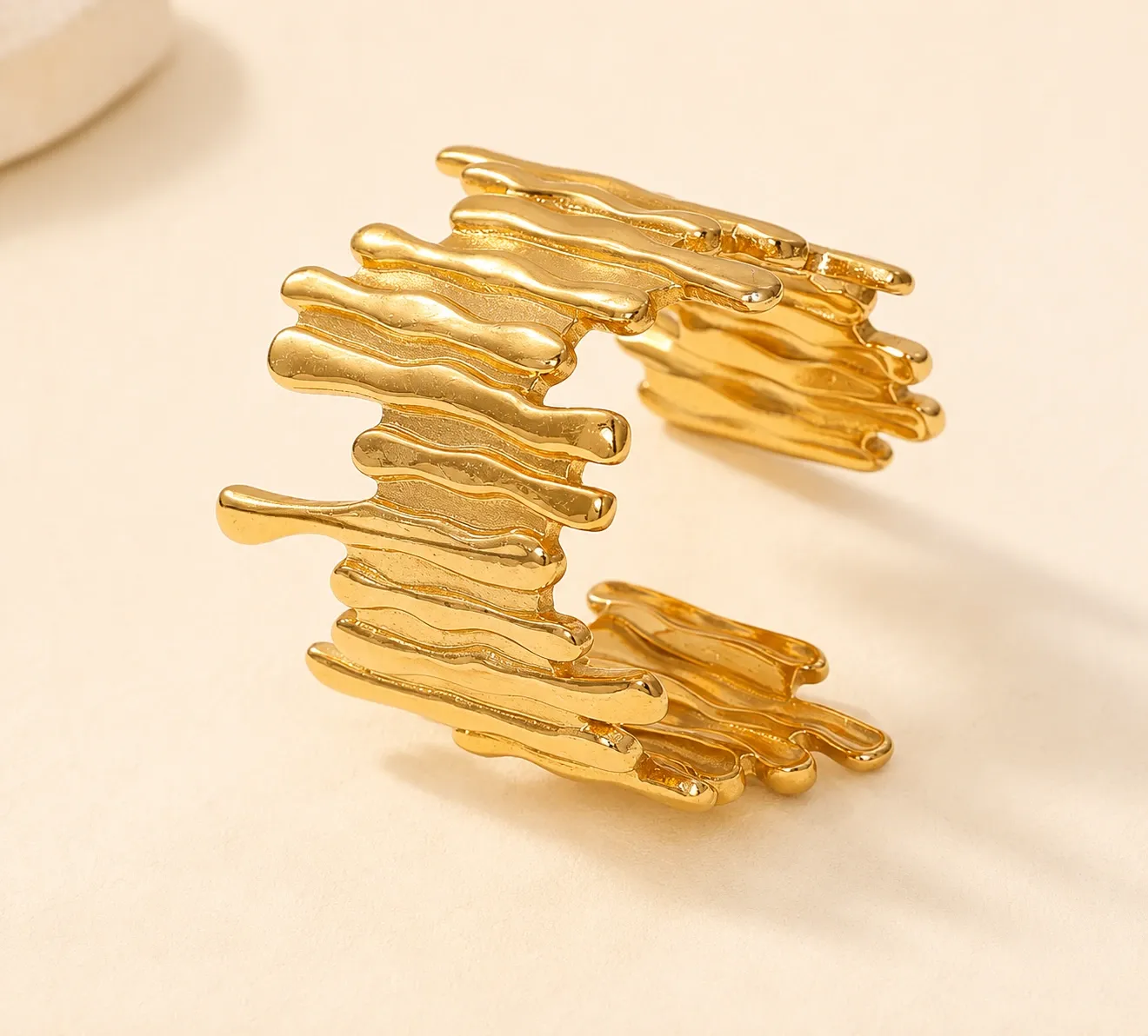Multi Wave Open Ring 18k Gold Plated