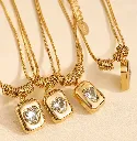 Heart Crystal Rectangle Pendant Necklace 18k Gold Plated