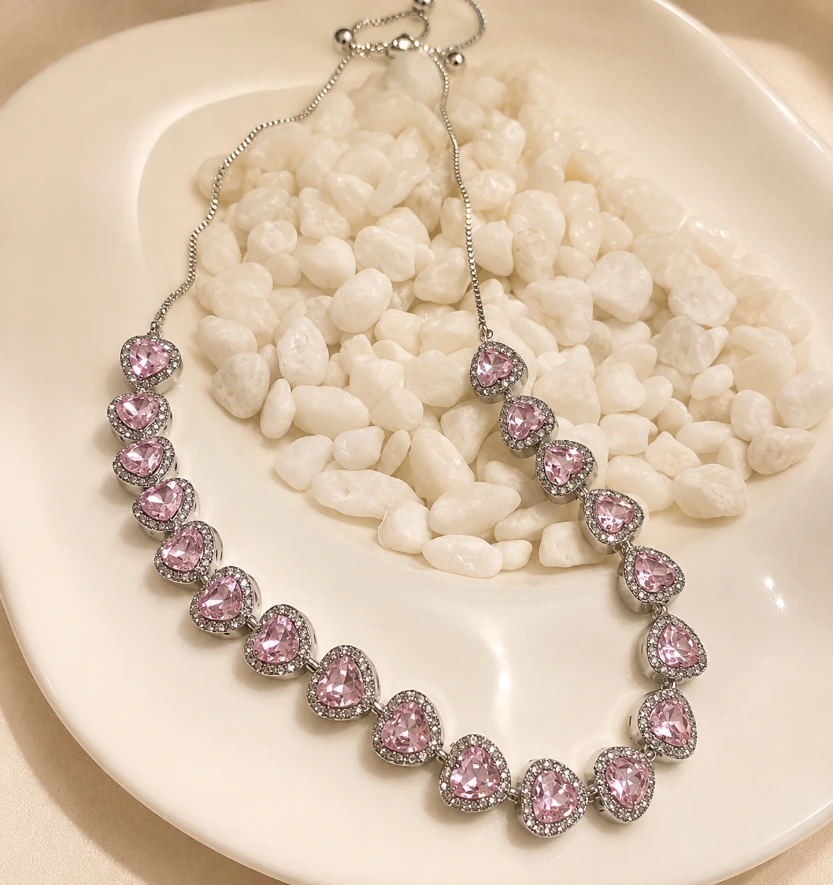 Pink Heart Link Necklace