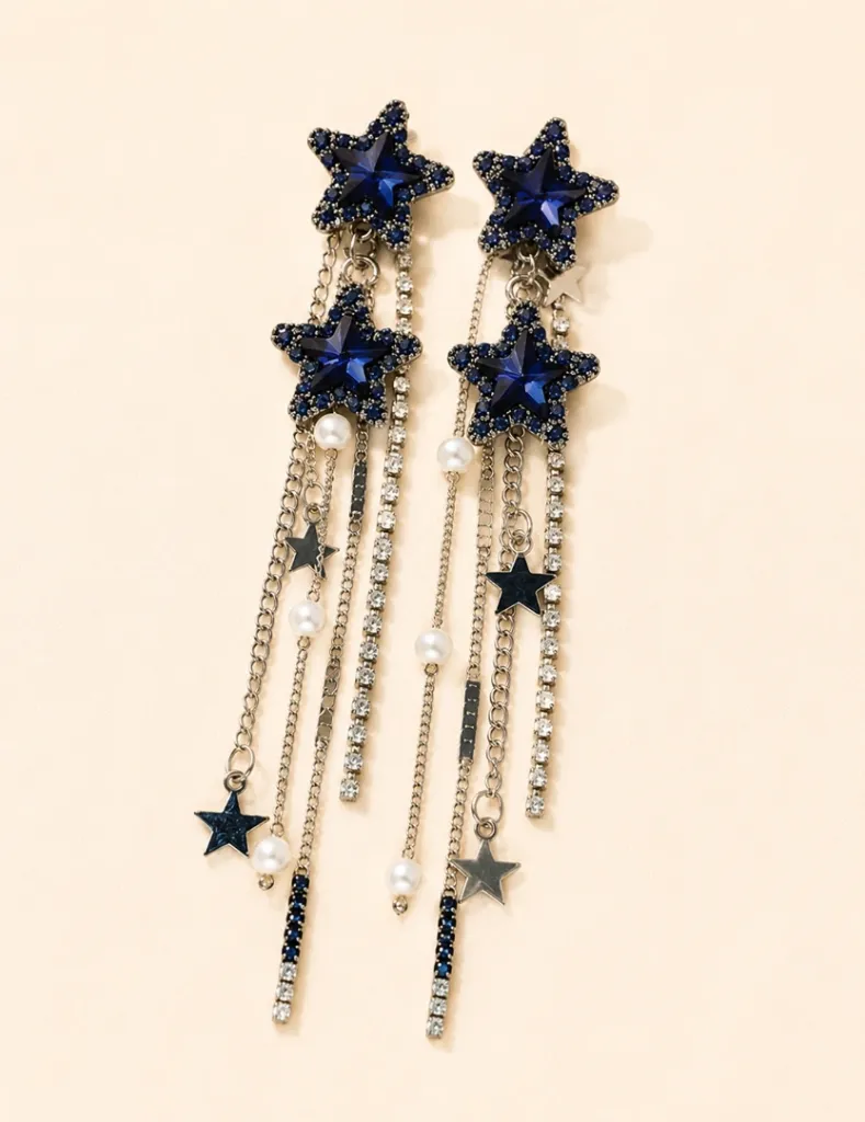 Blue Star Chain Drop Earrings