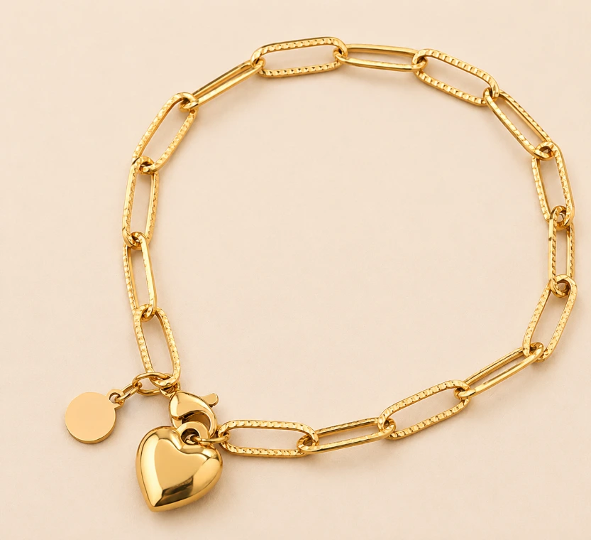 Heart Charm Link Bracelet 18k Gold Plated