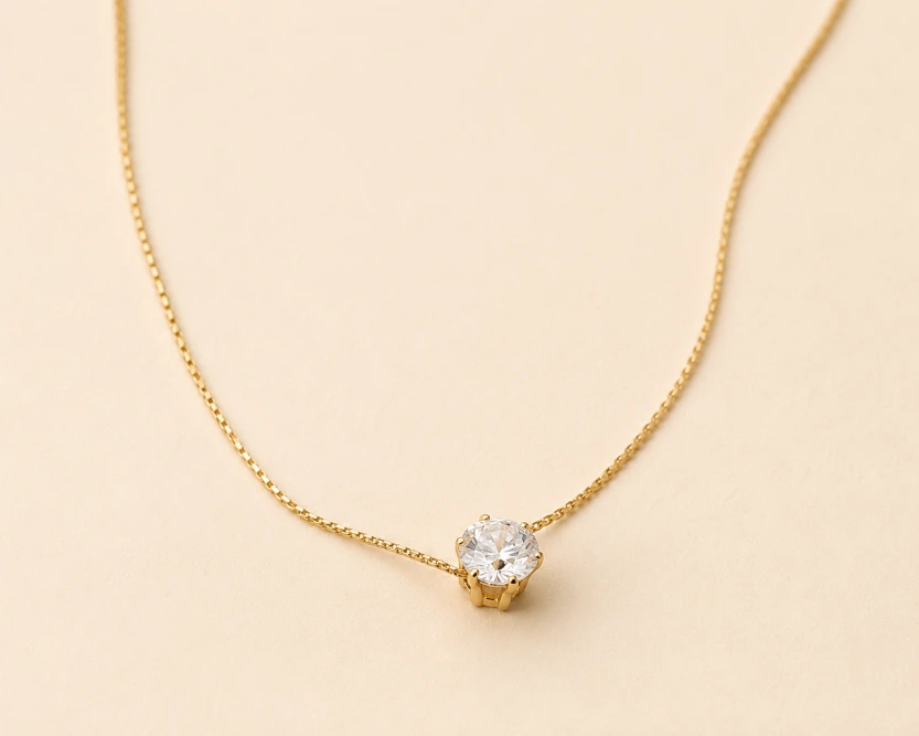 Solitaire Crystal Drop Necklace 18k Gold Plated