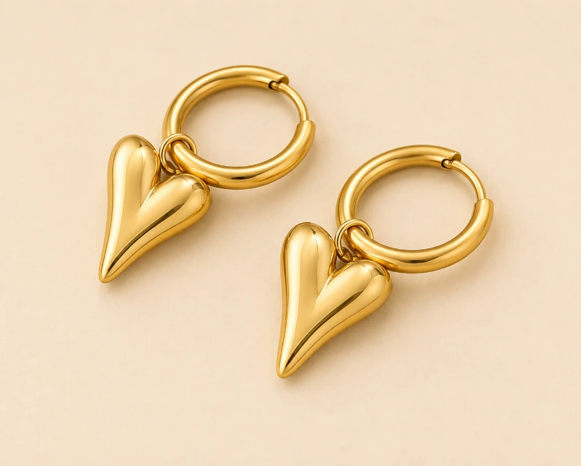 Heart Drop Hoop Earrings 18k Gold Plated