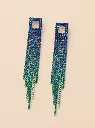 Blue Crystal Rectangle Fringe Earrings