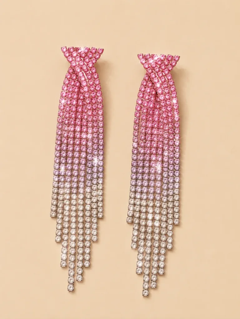 Pink Crystal Fringe Drop Earrings