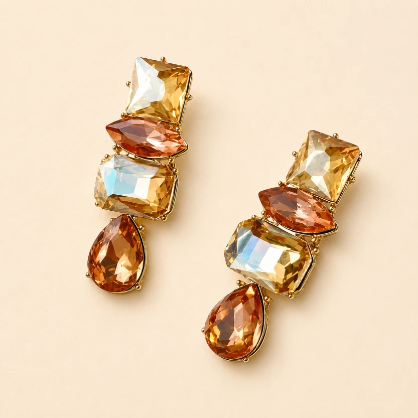 Amber Geometric Crystal Drop Earrings