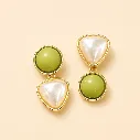 Green Pearl Geometric Drop Earrings