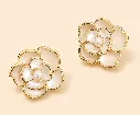 White Flower Pearl Stud Earrings