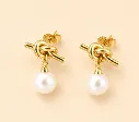 Gold Knot Pearl Ball Drop Earrings 18k Gold Plated