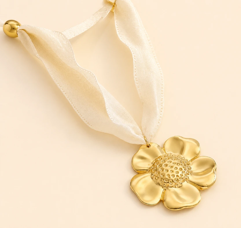 Gold Flower Scarf Necklace