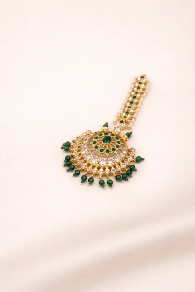 Imitation Green Beads Maang Tika