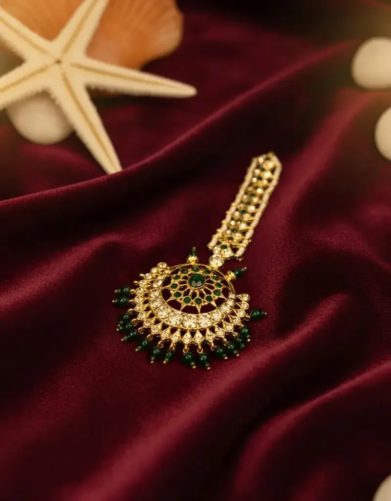 Pakistani Style Imitation Green Beads Maang Tika