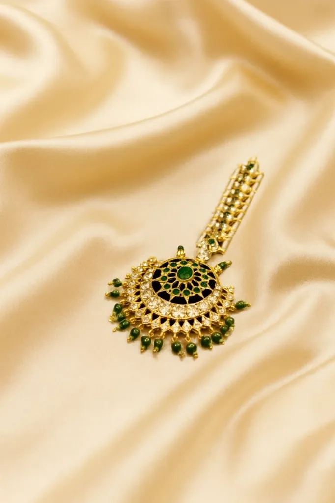 Pakistani Style Imitation Green Beads Maang Tika
