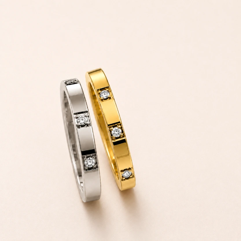 Non Tarnish 18K Gold Plated Stone Studded Titanium Ring