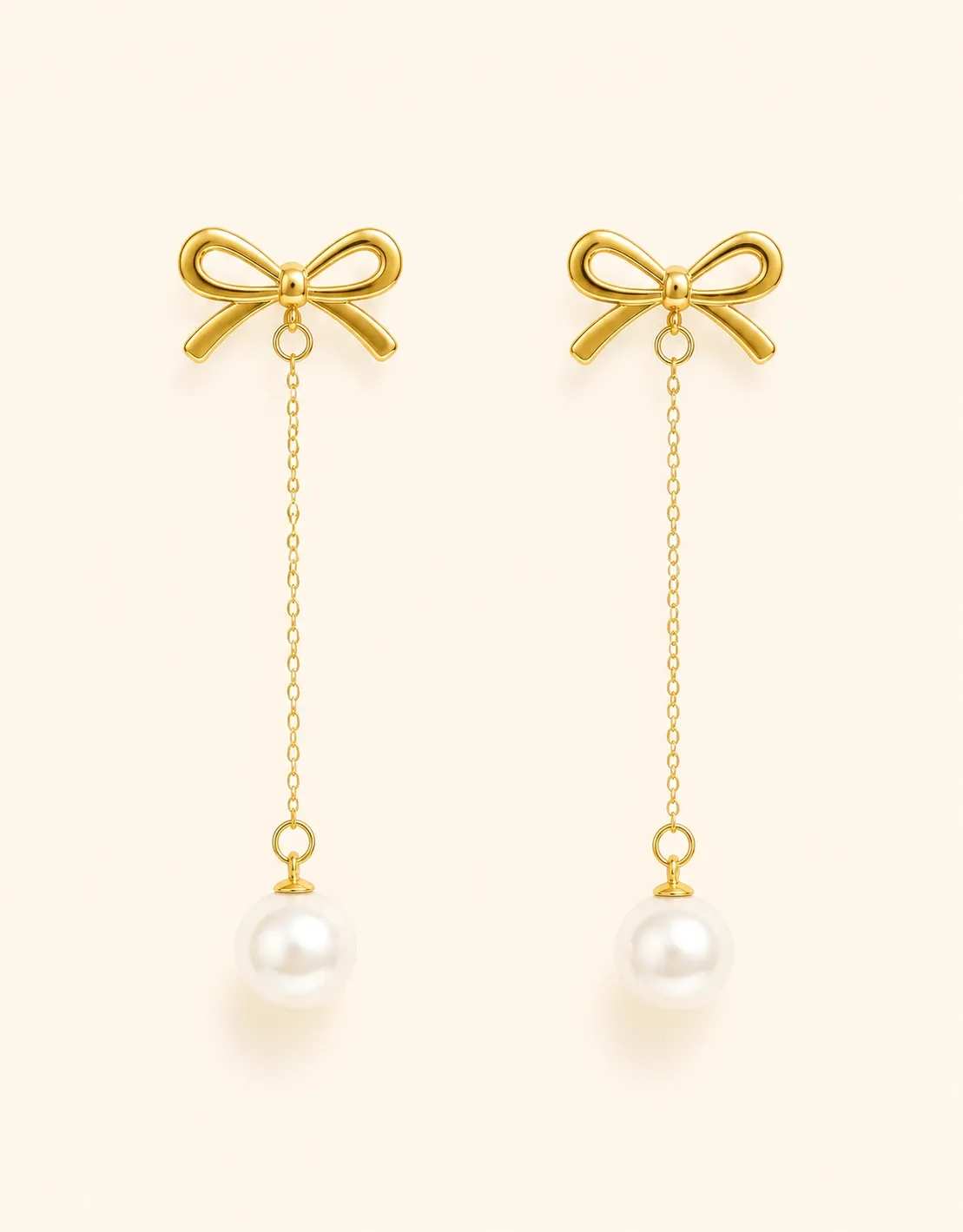 Bow Water Droplet Drop Earrings 18k Gold Plated