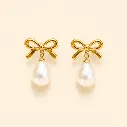 Pearl Bow Shaped Earrings 18k Gold Plated