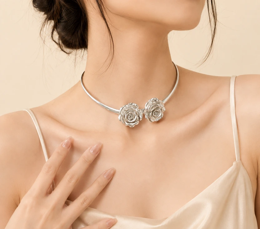 Silver Rose Choker