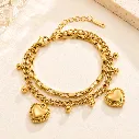 Double Layered Heart Charm 18k Gold Plated Bracelet