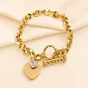 Zircon Inlaid Heart Shaped 18k Gold Plated Bracelet
