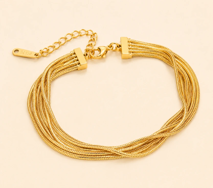 Multi-Layered Snake Chain 18k Gold Plated Bracelet