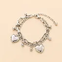 Double Layered Heart Charm 18k Gold Plated Bracelet (Silver)