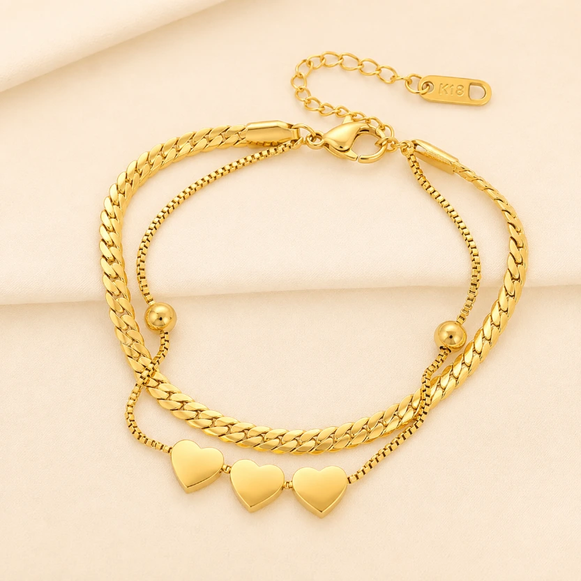 Double Strand Elegant Heart Bracelet